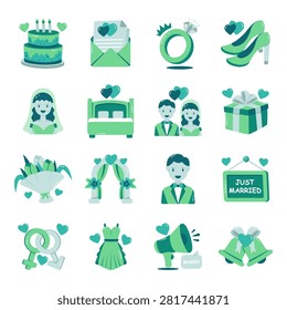 Set of Wedding Flat Icons

