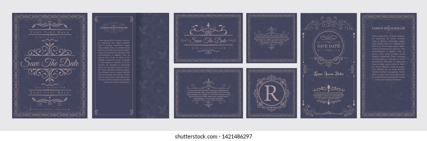 set wedding flourishes ornaments invitations
