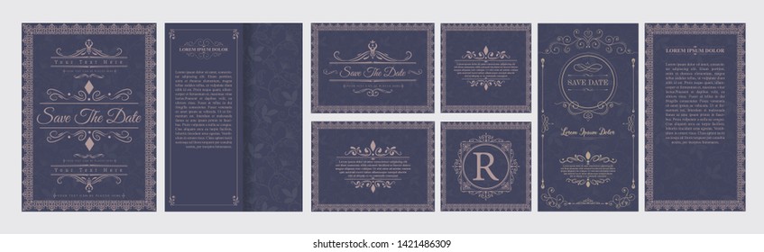 set wedding flourishes ornaments invitations