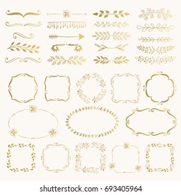 Set of wedding golden dividers and frames. Vector. Isolated. 