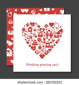 Set of wedding greeting card and seamless pattern