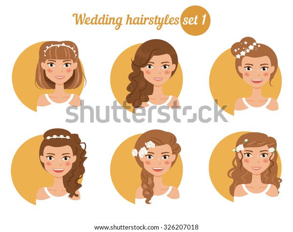 Set Wedding Hairstyles Wedding Hairdresser Vector Stock Image