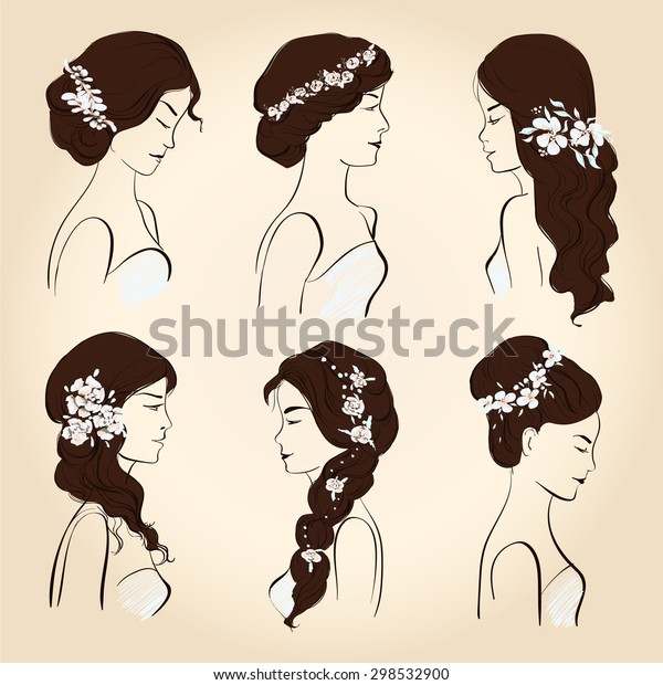 Set Wedding Hairstyles Set Wedding Hairstyles Stock Vector