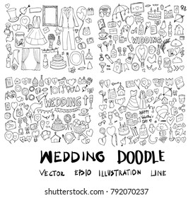 Set of Wedding Hand drawn doodle Sketch line vector scribble