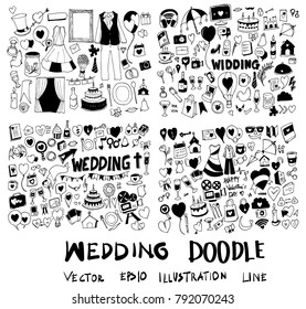 Set of Wedding Hand drawn doodle Sketch line vector scribble