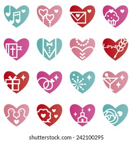 Set of wedding heart icons