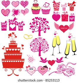  Set of wedding icons design elements isolated on White background. Vector illustration