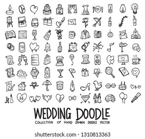 Set of wedding icons Drawing illustration Hand drawn doodle Sketch line vector