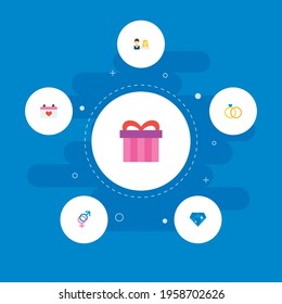 Set of wedding icons flat style symbols with marriage day, ring, gift and other icons for your web mobile app logo design.