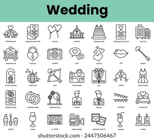 Set of wedding icons. Linear style icon bundle. Vector Illustration