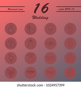 Set of wedding icons in modern thin line style. High quality outline celebration symbols for web site design and mobile apps. Simple wedding pictograms on background.