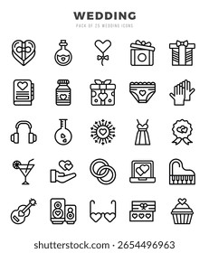 Conjunto de ícones de casamento. Ilustração de vetor.