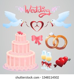 Set of wedding icons vector for invitations