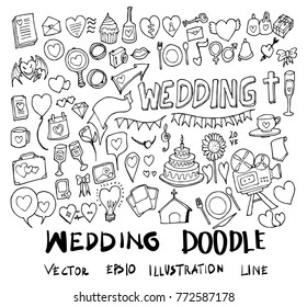 Set of wedding illustration Hand drawn doodle Sketch line vector