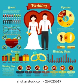 Set of wedding infographics and elements for invitation, presentation, congratulation etc. Vector