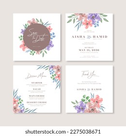 Set of wedding instagram post template with beautiful floral watercolor