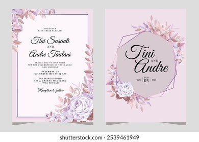 Conjunto de Convite de Casamento com Cartão Floral Abstrato. Ilustrador e designer. Convites de casamento, salvar a data, Convites de aniversário, Convites de vídeo, E-Cards.