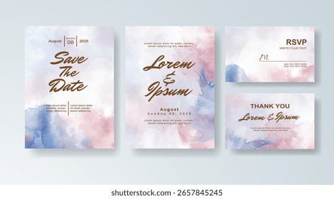Conjunto de convite de casamento com abstrato splash aquarela