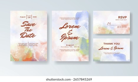 Set of Wedding invitation with abstract splash watercolor