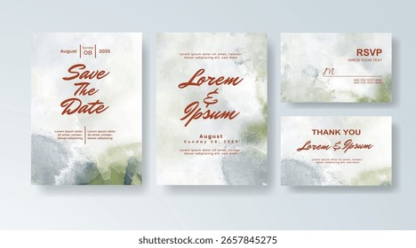 Set of Wedding invitation with abstract splash watercolor