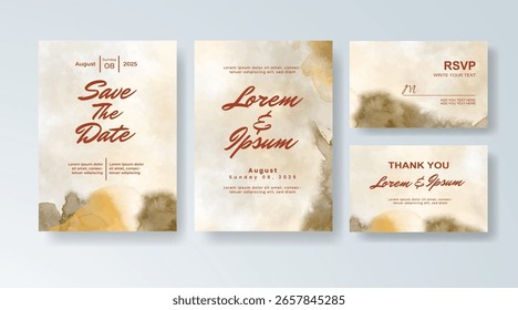 Set of Wedding invitation with abstract splash watercolor