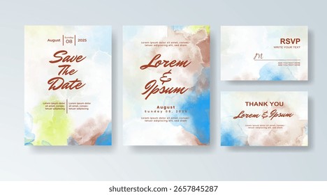 Conjunto de invitación de Boda con acuarela de salpicadura abstracta