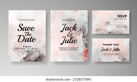 Conjunto de invitación de Boda con acuarela de salpicadura abstracta