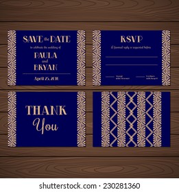 Set of Wedding Invitation in Art Deco Style. Save the Date. Vector.