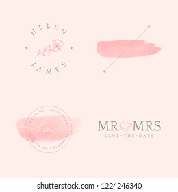 Set of wedding invitation badge design vector
