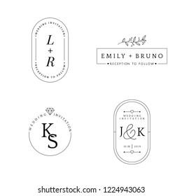Set of wedding invitation badge design vector