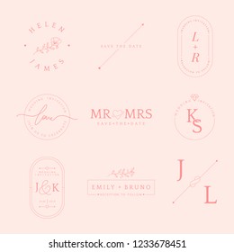 Set of wedding invitation badge design vector