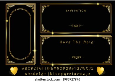 Set of Wedding invitation with black and gold colour,  template, artistic covers design, frame invitation with golden text effect, luxury backgrounds. for your special moment. Vector eps10