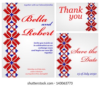 Set of wedding or invitation card. abstract vector ukrainian flower pattern background