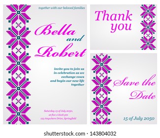 Set of wedding or invitation card. abstract vector ukrainian flower pattern background