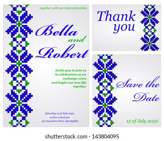 Set of wedding or invitation card. abstract vector ukrainian flower pattern background