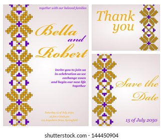 Set of wedding or invitation card. abstract vector ukrainian flower pattern background