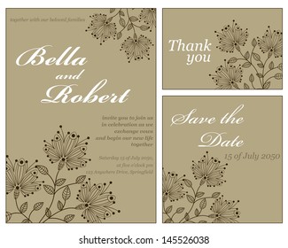 Set of wedding or invitation card. abstract vector flower pattern background