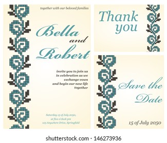 Set of wedding or invitation card. abstract vector ukrainian flower pattern background