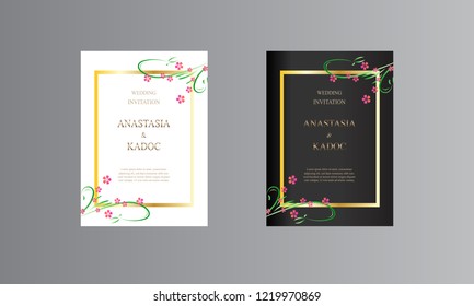 Set of Wedding invitation Card, Design With Floral Brush, Flower, Creative Vintage Herb Element, Elegant Vector Illustration