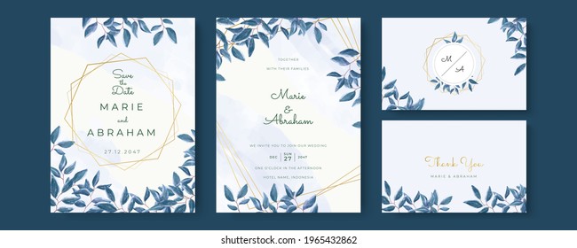 Set of wedding invitation card with floral, leaves. Wedding ornament concept. Floral poster, invite. Vector decorative greeting card or invitation design background