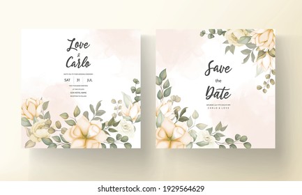 Set of wedding invitation card with flower and leaves