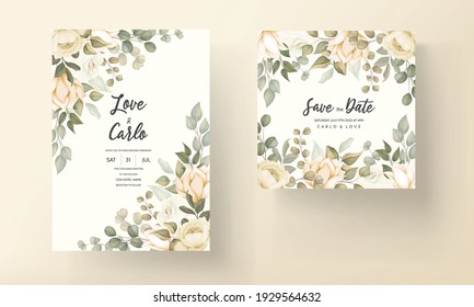 Set of wedding invitation card with flower and leaves