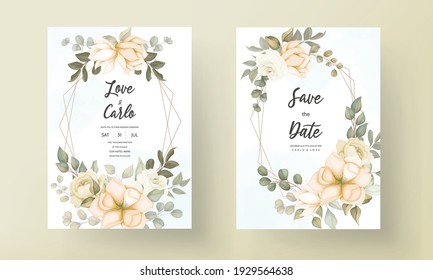 Set Of Wedding Invitation Card With Flower And Leaves