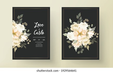 Set of wedding invitation card with flower and leaves