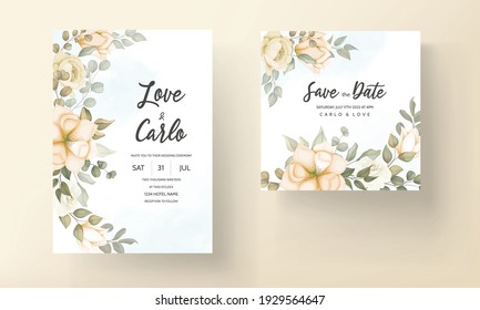 Set of wedding invitation card with flower and leaves