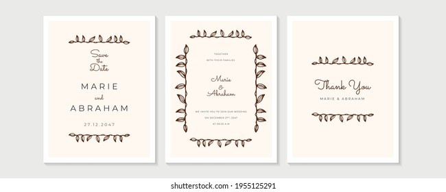 Set of wedding invitation card with flower and leaves. Wedding gold and pink concept. Floral poster, invite. Vector decorative greeting card or invitation design background 