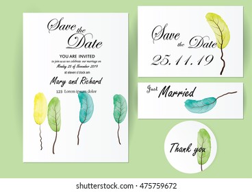 set of wedding invitation card flowers,abtrace flower and tree card for object or card background.art brush design vector illustration