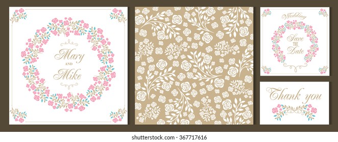 Set wedding invitation card. Gentle flowers. Vector illustration