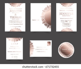 Set of Wedding Invitation Card. Laser Cut Collection.Rose Gold Style.Muslim wedding Card.Vector/Illustration