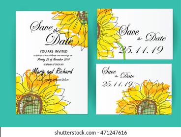 set of wedding invitation card Sunflower